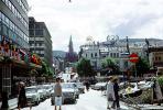 Shops, Flages, Crosswalk, Buildings, Stroller, Church, Bergen, 1950s