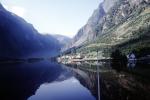 Fjord, Ocean, Reflection, Bucolic, Mountains, Buildings, Village, Shoreline
