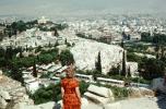 Woman overlooks the city of Athens, smog, haze, CEXV04P11_03