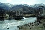 Suspension Bridge, River, Caucasus Mountains, snow