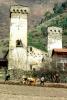 Plowing, Growing Field, Towers, Cows, buildings, Svaneti, Caucasus Mountains, CGGV01P13_18B