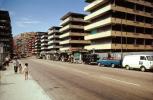 Tenement Housing, Sidewalk, Cars, Van, Apartment Building, 1973, 1970s