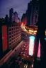 Skyline, Cityscape, Buildings, Neon Sign, Street, Nighttime, Evening, 1982, 1980s