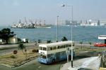 Skyline, Cityscape, Buildings, Harbor, Docks, Street, Taxi Cab, Doubledecker Bus, 1985, 1980s, Road