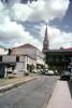 Church Steeple, Shops, cars, street, buildings, CIMV01P02_10