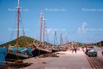 Docks, Tall Sailing Ships, boats, shore, cars, Saint Thomas, April 1967, CIUV01P02_11.1725