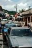 Cars, Saint Thomas shops, buildings, Saint Thomas, June 1980