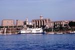Nile cruise boat, Dhow Sailing Craft, skyline, vessel, buildings, Luxor, CJEV03P10_06