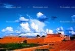 Cumulonimbus Clouds, village, buildings, houses, Fada-Ngourma, Gourma province, CJFV01P02_16B