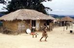 Woman walking, Building, Thatched Roof House, Home, grass roof, Sod