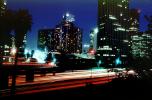 Interstate I-10 freeway, buildings, Union Bank Office Building, cityscape, tower, Bonaventure Hotel, night, nighttime, evening, CLAV02P01_18
