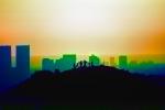 sunset, skyline, smog, haze, buildings, hill, people, CLAV02P03_18B