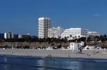Santa Monica Beach, sand, buildings, bluffs, PCH, Pacific Ocean, CLAV02P06_18