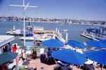Parasol, outdoor cafe, Docks, Harbor, boardwalk, boats, Balboa, CLAV06P03_16