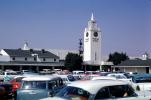 Farmers Market, Cars, automobile, vehicles, 3rd and Fairfax, buildings, Clock Tower, Fairfax District, August 1963, 1960s, CLAV07P13_08