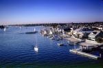 harbor, docks, boats, homes, waterfront, shoreline, piers, Newport Beach, December 1964, 1960s, CLAV07P13_17