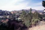 Hollywood sign, homes, hills, trees