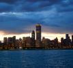 As night befalls the Chicago Skyline, clouds, sunset, night, nighttime