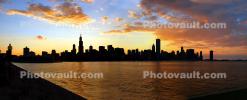 Wide Panorama of the Chicago Skyline at Sunset, Willis Tower, cityscape, buildings, skyscrapers, CLCD01_239B