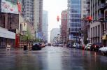 signal lights, street, rain, inclement weather, slick, downpour, cars, automobiles, vehicles
