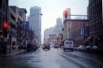 signal lights, street, rain, inclement weather, slick, downpour, van, cars, automobile, vehicles, automobiles, CLCV04P10_03