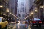 Chicago Board of Trade Building, Rain, Rainy, Taxi Cab, Cars, automobile, vehicles, CLCV04P11_19