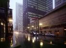 Chicago Theatre District, Cars, automobile, vehicles, rain, inclement weather, slick, downpour