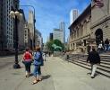 The Art Institute of Chicago, sidewalk, buildings, lion statue