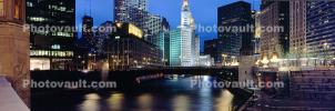 Chicago River, Panorama, Twilight, Dusk, Dawn, buildings, skyscrapers, cityscape, skyline, CLCV07P01_05