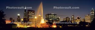 Buckingham Fountain, Panorama, Twilight, Dusk, Dawn, skyline, cityscape, buildings, skyscrapers, CLCV09P02_19