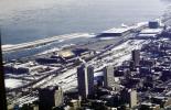 Miegs Field, McCormick Place, Convention Center, Soldier Field, buildings, Lakeshore Drive, snow, ice, cold, 1960s, CLCV09P13_01