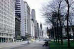 Michigan Avenue, Buildings, cars, automobiles, vehicles, May 1961, 1960s