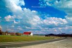 barn, outdoors, outside, exterior, rural, building, Cumulus Clouds, Sky, road, CLKV01P03_17.1728