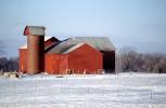 Farm, Silo, Unique Barn Building, Red, Snowy Field, CLOV02P04_15