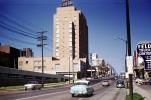 cars, road, Feld Truck Center, Town House, Highrise Building, Street, 1950s, CMKV01P08_02