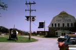 Fort Larned, Conestoga Wagon, cars, Pawnee County, 1950s, CMKV01P11_02