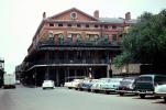 Cars, Plymouth, Dodge, Oldsmobile, parking, building, balcony, 1950s, CMLV01P01_10