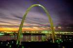 The Gateway Arch, Twilight, Dusk, Dawn, Night, Nighttime, Exterior, Outdoors, Outside