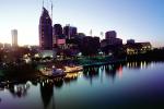skyline, building, river boat, riverboat, night, Nightime, Exterior, Outdoors, Outside, Nighttime, Twilight, Dusk, Dawn, Cumberland River, CMTV01P14_15