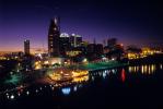 Cumberland River, Twilight, Dusk, Dawn, skyline, building, river boat, riverboat, night, Nightime, Exterior, Outdoors, Outside, Nighttime, CMTV01P14_17