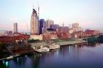 Cumberland River, cityscape, skyline, building, Twilight, Dusk, Dawn, river boat, riverboat, night, Nightime, Exterior, Outdoors, Outside, Nighttime, 24 October 1993, CMTV01P15_03