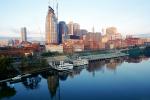 Cumberland River, cityscape, skyline, building, Twilight, Dusk, Dawn, river boat, riverboat, night, Nightime, Exterior, Outdoors, Outside, Nighttime, CMTV01P15_04