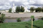 Chena River, Immaculate Conception Church, steeple, cross, building, Roman Catholic Church, River, Buildings, Keep off Grass, Fairbanks, CNAV01P15_17