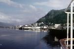 Harbor, boats, piers, Ketchikan Waterfront, skyline, city, town, mountains,  July 1969, CNAV02P02_19