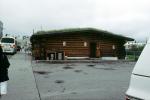 Fairbanks Chamber of Commerce, building, Log Cabin, Sod Roof, house, bus