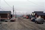 Dirt Road, Homes, houses, cars, Nome Alaska, 1978, 1970s