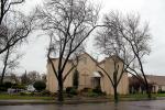 Church Building, bare trees, United Methodist, United Presbyterian, the Federated Church, Patterson, Stanislaus County, CNCD02_258