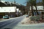 Sierra Butte, Cars, Automobiles, Vehicles, shops, Sierra-Mountains, small town, State Highway 49, April 1968