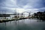 Newport Oregon Harbor, docks, boats, Yaquina Bay Bridge, 1950s, CNOV01P12_10
