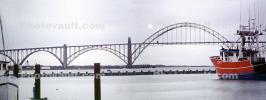 Yaquina Bay Bridge, Newport, US Highway 101, Lincoln County, Oregon, Steel through arch bridge, Landmark, Panorama
